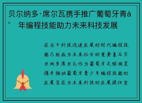 贝尔纳多·席尔瓦携手推广葡萄牙青少年编程技能助力未来科技发展